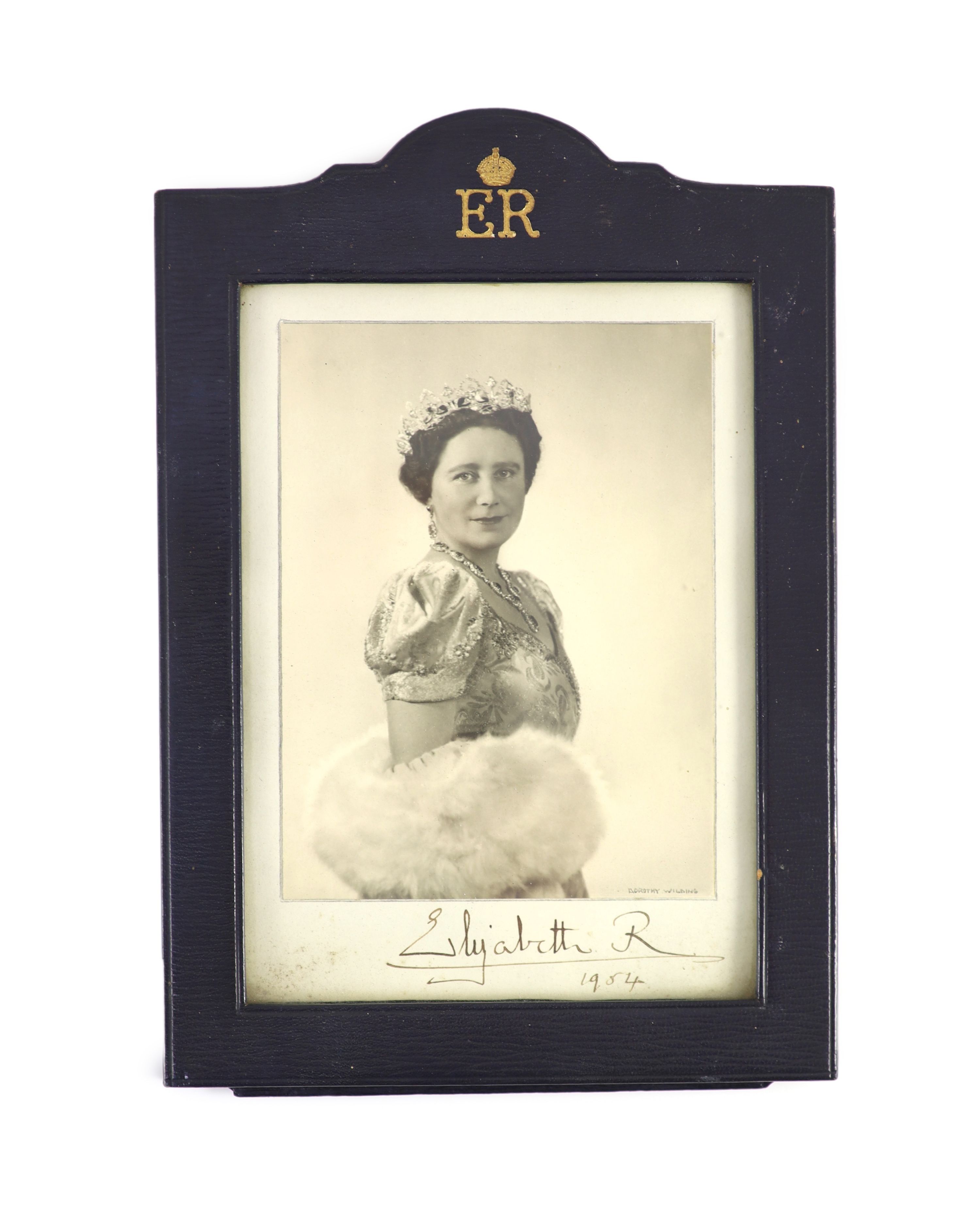 A Dorothy Wilding black and white photograph of the Queen Mother, overall width 17.5cm height 25cm